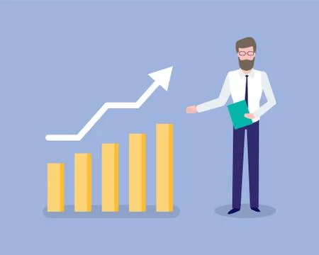 Chart and Growing Arrow, Man with Information 스톡 일러스트