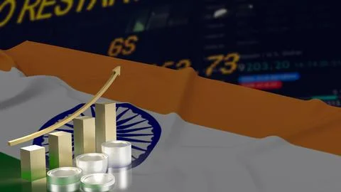 The Chart and India flag for Business concept 3d rendering Illustrazione stock