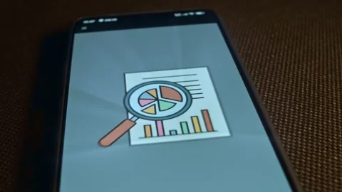 Chart and magnifying glass, statistical analysis, presentation Stock Footage 309559823