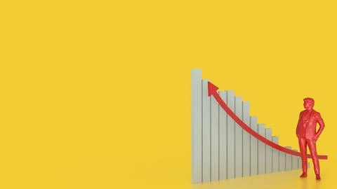 The chart and red man on yellow background  for Business concept 3d rendering Stock Illustration