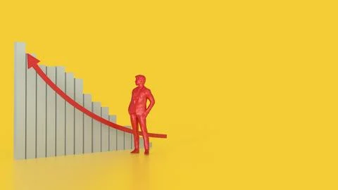 The chart and red man on yellow background  for Business concept 3d rendering Stock Illustration