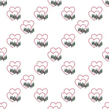 Chart and Two Minimal Hearts vector Financial colored seamless pattern Stock Illustration