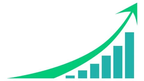 Chart and upward arrow front view in green color isolated on white background Stock-Illustration