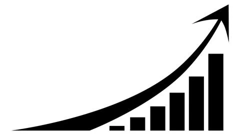 Chart and upward arrow front view silhouette isolated on white background. Ilustração Stock