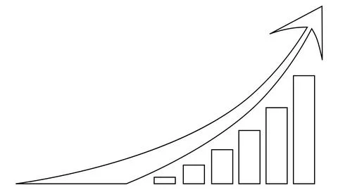 Chart and upward arrow front view outline isolated on white background. Stock-Illustration