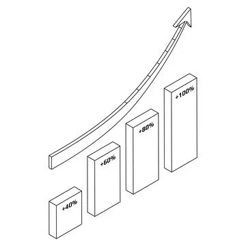 Chart and upward arrow isometric outline isolated on white. Design element. Stock Illustration