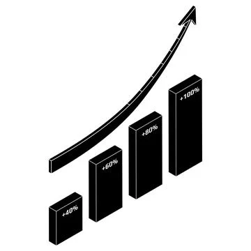 Chart and upward arrow isometric silhouette isolated on white. Design element Stock Illustration