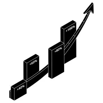 Chart and upward arrow isometric silhouette isolated on white background. Stock-Illustration