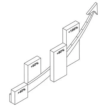 Chart and upward arrow isometric outline isolated on white background. Stock Illustration