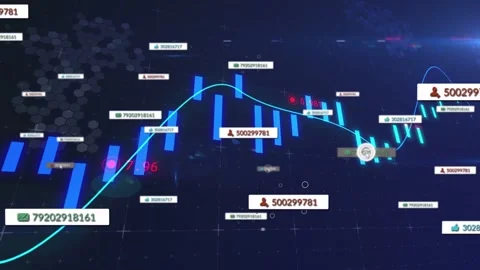 Chart animating after cursor clicking tag cyan line rising bars growing labels Stock Footage 332469430