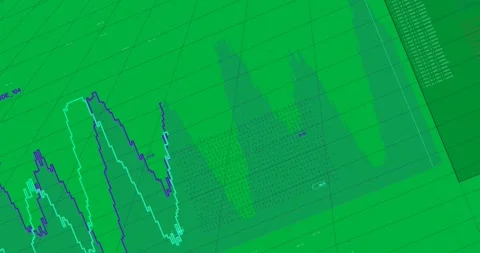 Chart animating, cyan trace appearing, tracing while marking, rotating view; Stock Footage 327337798
