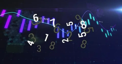 Chart animating on dashboard with glowing purple cyan bars neon line floating Stock Photos