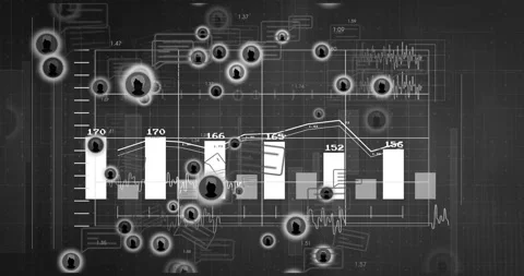 Chart appearing central gray data panel adding bars, line shifting, nodes Stock Footage 328684767