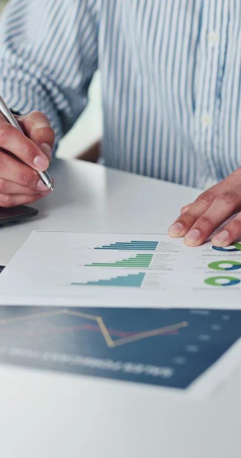 Chart, approval and hands with pen, office and data analysis for financial Stock Footage 319010916