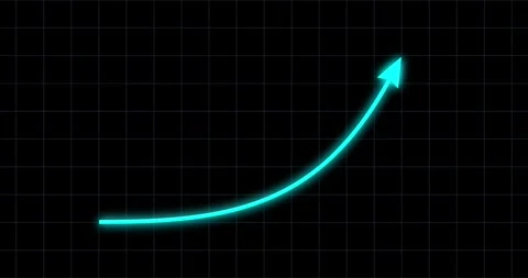 Chart arrow bow shape goes up blue glow on dark grid Stock Footage 335983722