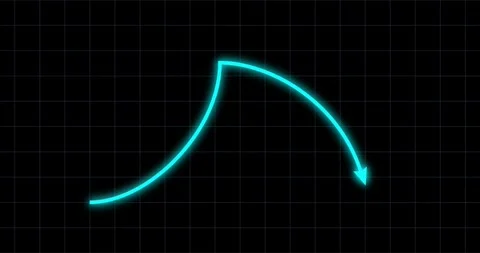 Chart arrow bow shape goes up and down blue glow on black grid Stock Footage 337495936