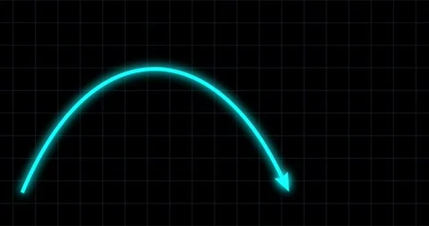 Chart arrow bow shape goes up and down blue on dark grid Stock Footage 337694148