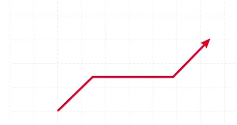 Chart arrow goes up, horizontal and up red on white screen Stock Footage 325786664