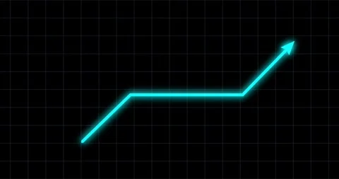Chart arrow goes up, horizontal and up blue on black grid screen Stock Footage 339229086