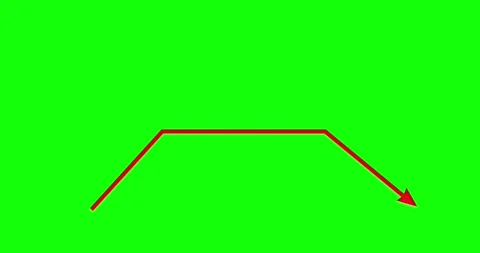 Chart arrow goes up, horizontal and down red on green screen Stock Footage 341409252