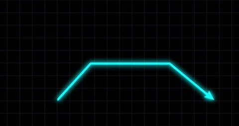 Chart arrow goes up, horizontal and down blue on black grid screen Stock Footage 341621732