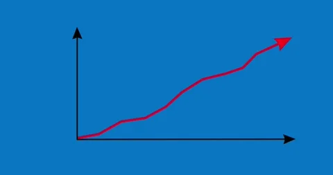 Chart arrow irregular progress still goes up on blue screen Vídeo Stock 329612111