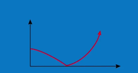 Chart arrow irregular still goes down up and on blue screen Stock Footage 328147667