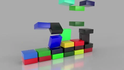 Chart arrow rising up. Falling color bricks create graph stock chart. Видео 322763378