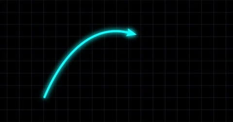 Chart arrow smooth blue bow shape goes up and down on black Stock Footage 338066353