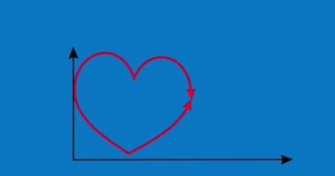 Chart arrow smooth red heart shapes goes up and down on blue background Stock Footage 337496091