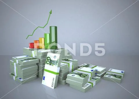 Chart with ascending graph on stack of money bundles: Royalty Free ...