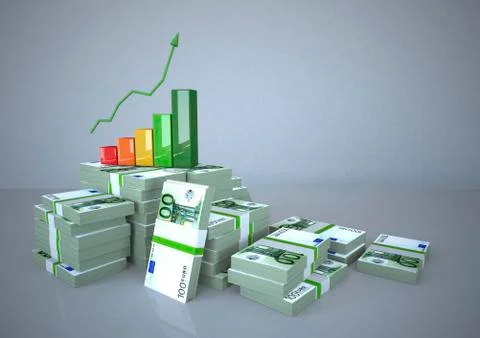 Chart with ascending graph on stack of money bundles 스톡 일러스트