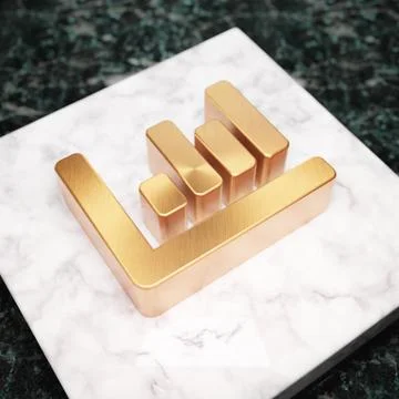 Chart Bar icon. Bronze Chart Bar symbol on white marble podium. Illustration