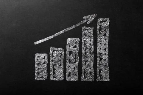 Chart up with bar in white chalk on a dark blackboard. Stock Illustration