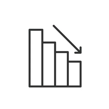 Chart bars down, icon in line design. Chart, bars, down, decrease, drop, decline Illustrazione stock