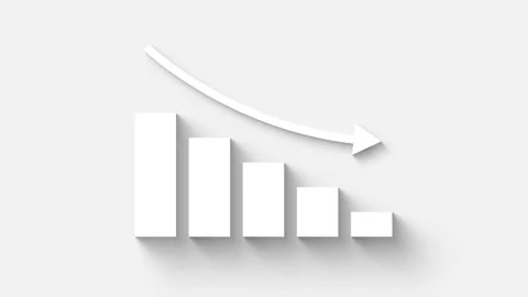 Chart Bars Going Down with Arrow in Modern Minimal 3D Style with Soft Shadows An Stock Footage 304089434
