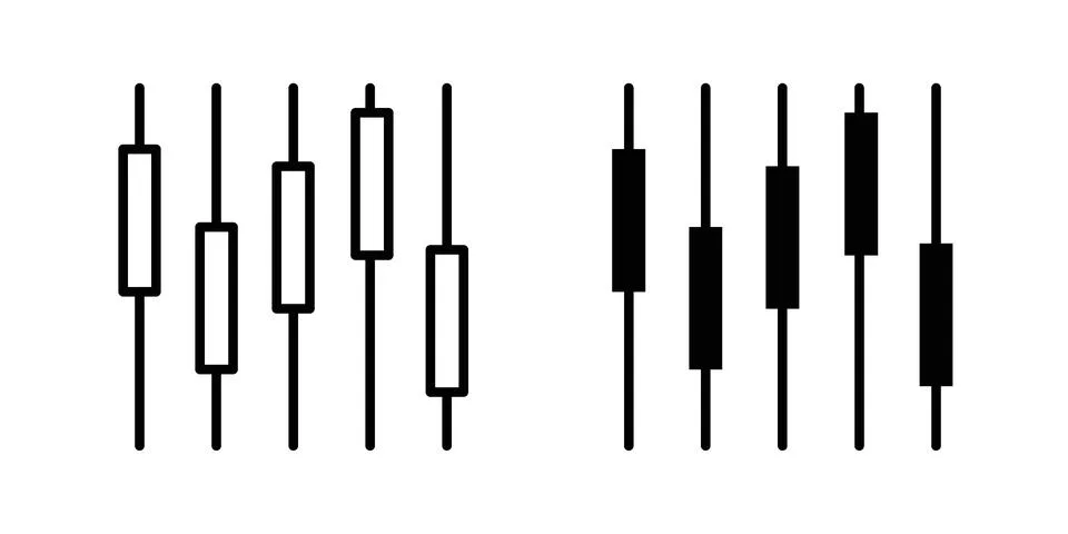 Chart candlestick icon drawing lines. Silhouette style vector bundle Stock Illustration