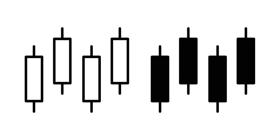 Chart candlestick icon pack with silhouette and stroke web icons Illustrazione stock