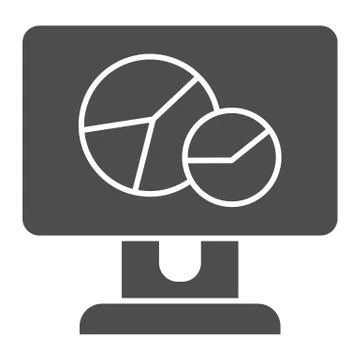 Chart on computer screen solid icon. Circle graph on monitor vector illustration Stock Illustration