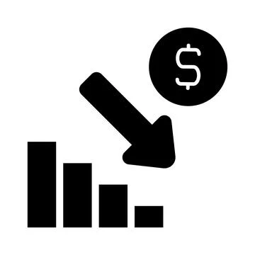 Chart with decreasing arrow and dollar sign. Concept of financial loss, eco.. Stock Illustration