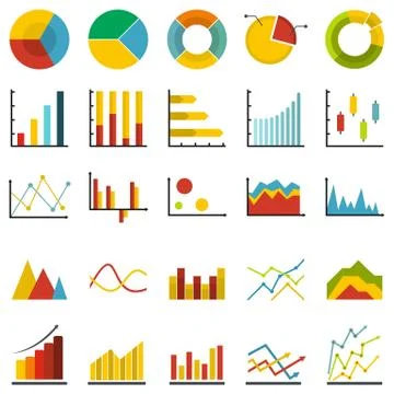 Chart diagram icon set isolated, flat style Illustrazione stock
