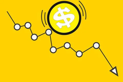 Chart with a down arrow and a dollar symbol Stock Illustration
