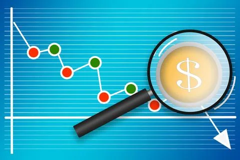 Chart with down arrow and dollar symbol Stock Illustration