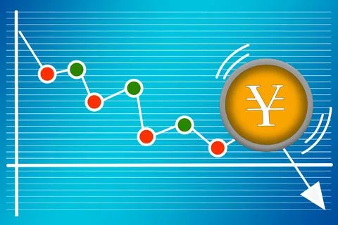 Chart with down arrow and Yen symbol Stock-Illustration