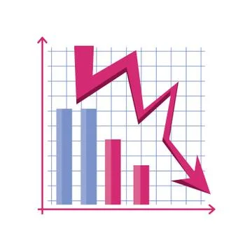 Chart with down arrows on white background Illustrazione stock
