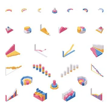 Chart elements isometric vector illustrations set. Data visualization Illustrazione stock