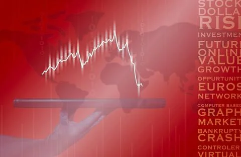 Chart of financials on platter down fall and crash Stock Photos