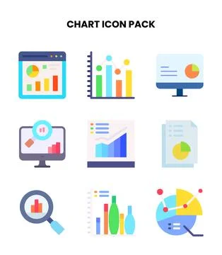 Chart Flat Set Icons Pack Stock Illustration