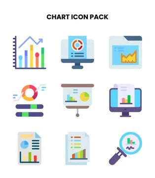 Chart Flat Vector Icons Pack 库存插图