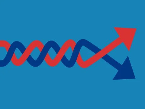 Chart with fluctuating growth and fall graph, stock crisis Illustrazione stock